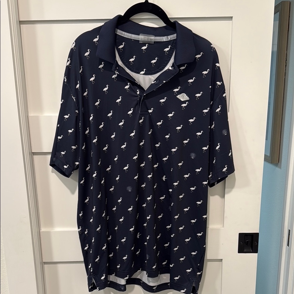 Men's Puma Navy Polo Shirt with White Ostrich Pattern